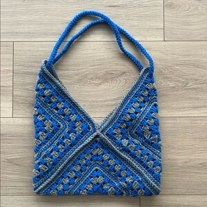 Blue and Gray Crochet Tote Bag